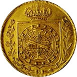 Moeda de 6.400 réis, de 1822, em ouro [coroa]