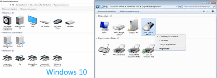 Acesso às propriedades do mouse por Painel de Controle