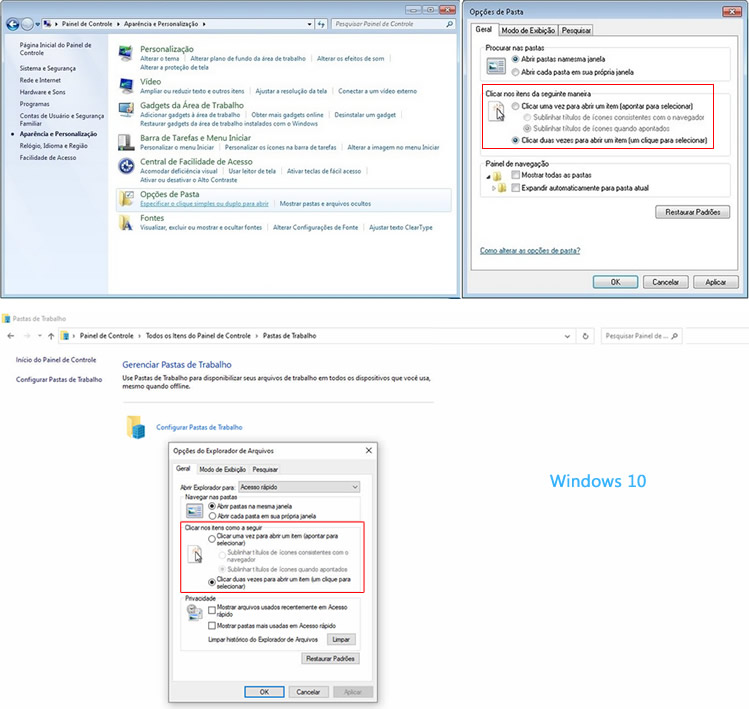 Janela 'Opções de pasta ou Opções de Explorador do Windows' do Windows