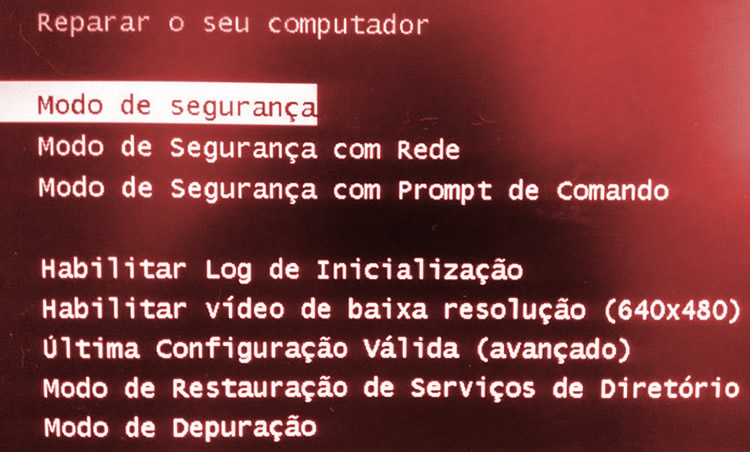 Tela de Entrada no Modo de Segurança do Windows